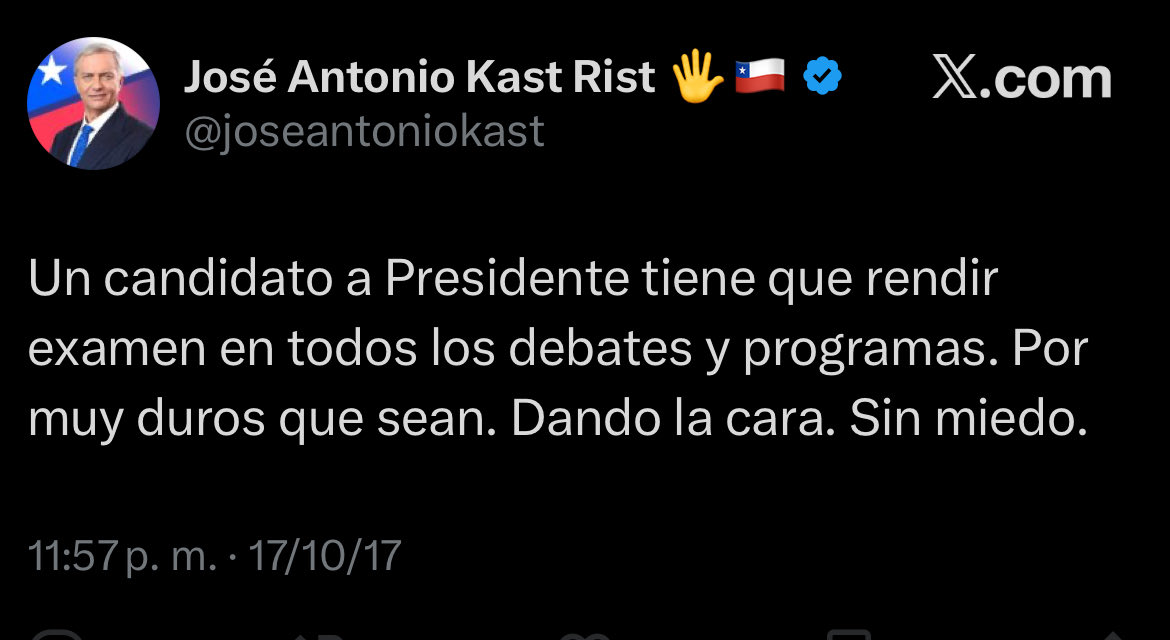matias_tl's tweet image. Qué pasó #Kast ? 

Tres debates y un programa presidencial menos.

Chile merece respuestas y explicaciones.

#KastNoDaLaCara