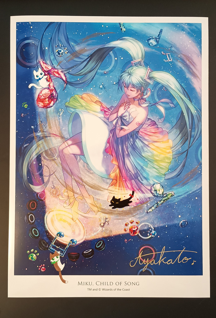 こちらは《歌の申し子、ミク》のアートプリントに絵の具での拡張