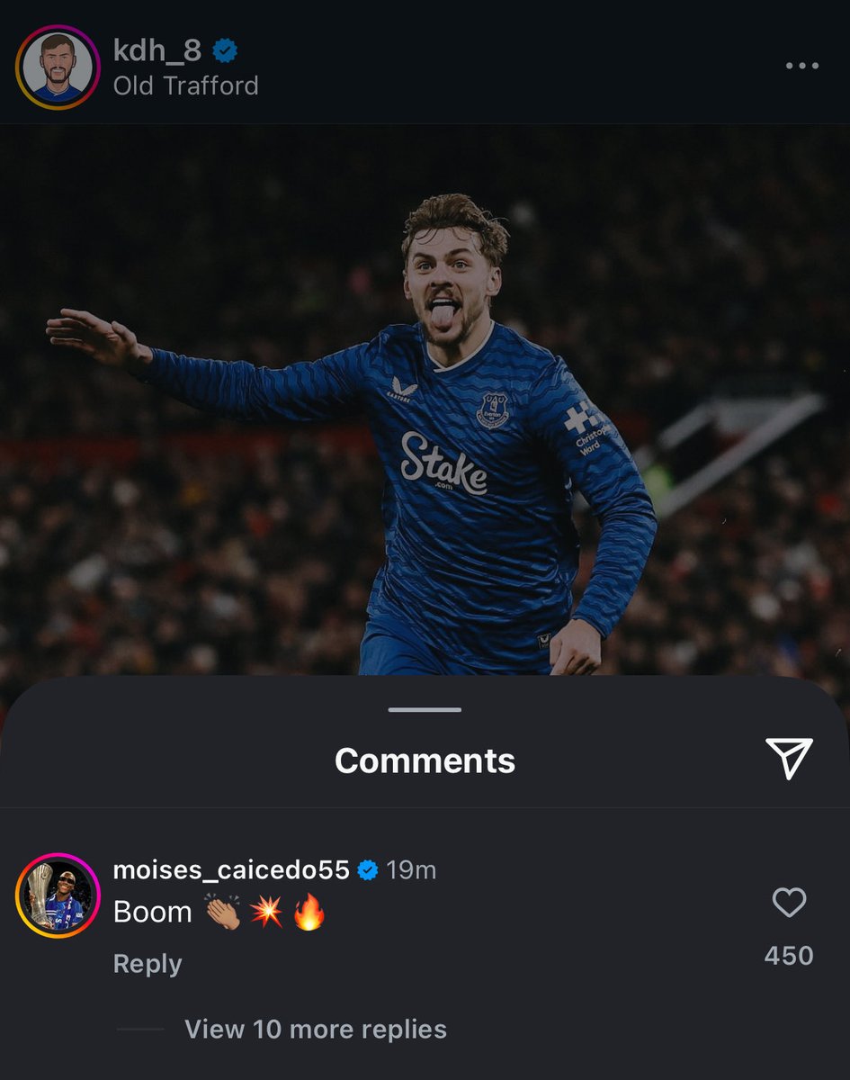 CFCDaily's tweet image. Caicedo’s reply to KDH’s post: “Boom 💥”