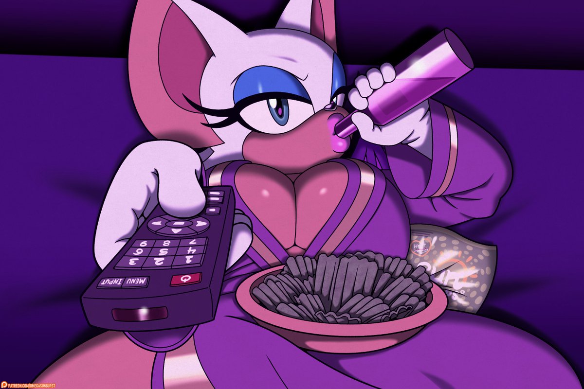 After a successful heist, Rouge winds down for an evening of watching purple and eating sun chips.

Almost a year later and I finally decide to finish this lmao!