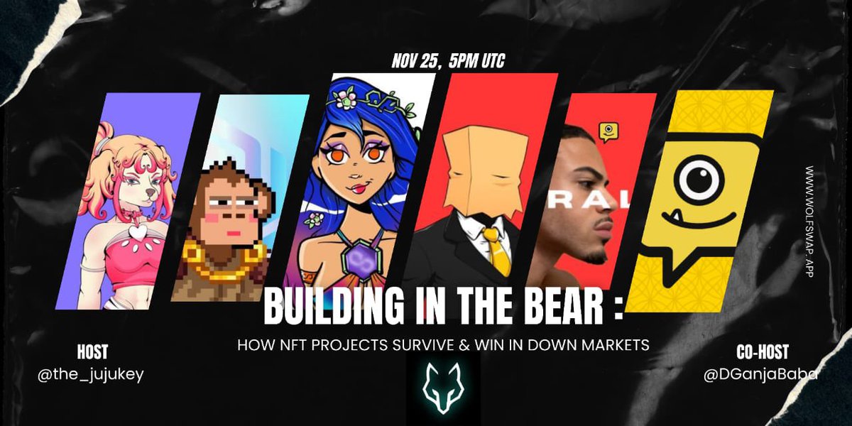 BUILDING IN THE BEAR : HOW NFT PROJECTS SURVIVE &amp; WIN IN DOWN MARKETS

🗓️ NOV 25,
⏰ 5PM UTC

Join Us As We Dive Into This Discussion. 
Set your reminder below 👇

x.com/i/spaces/1kvKp…