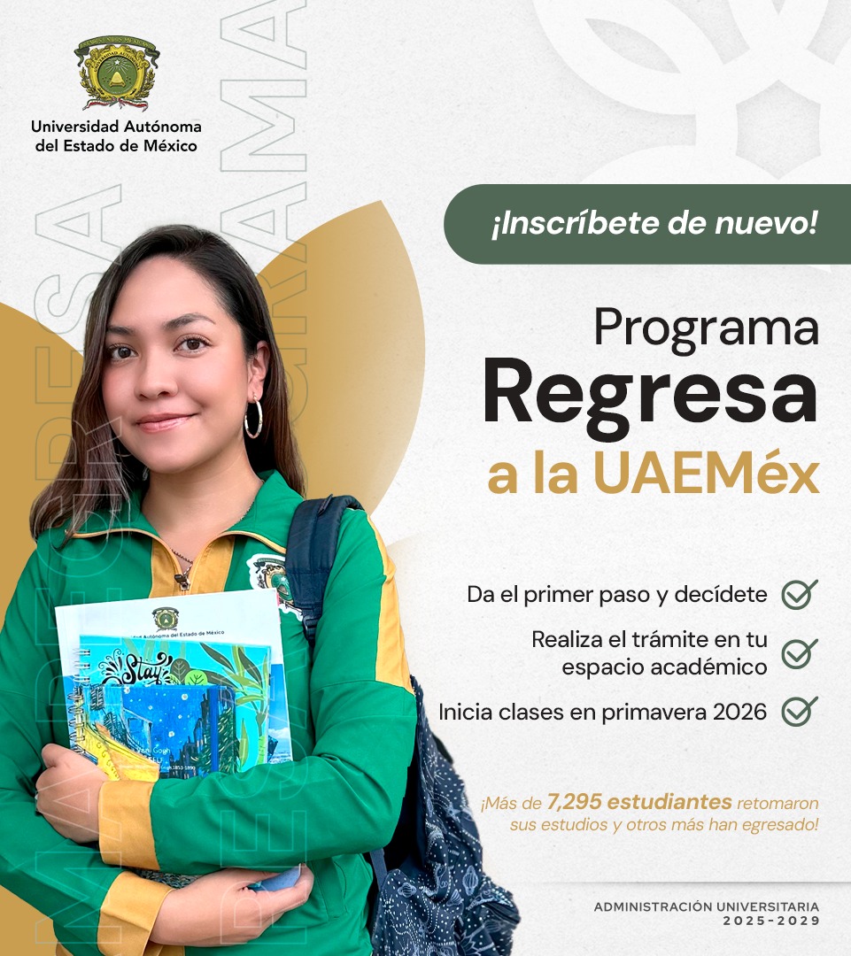 Si interrumpiste tus estudios de nivel medio superior o de estudios profesionales, entre los periodos 2023A y 2025B, tienes la oportunidad de retomarlos a partir del semestre 2026 A, con el Programa Regresa a la UAEMéx.

#Reimagina #UniRadio
