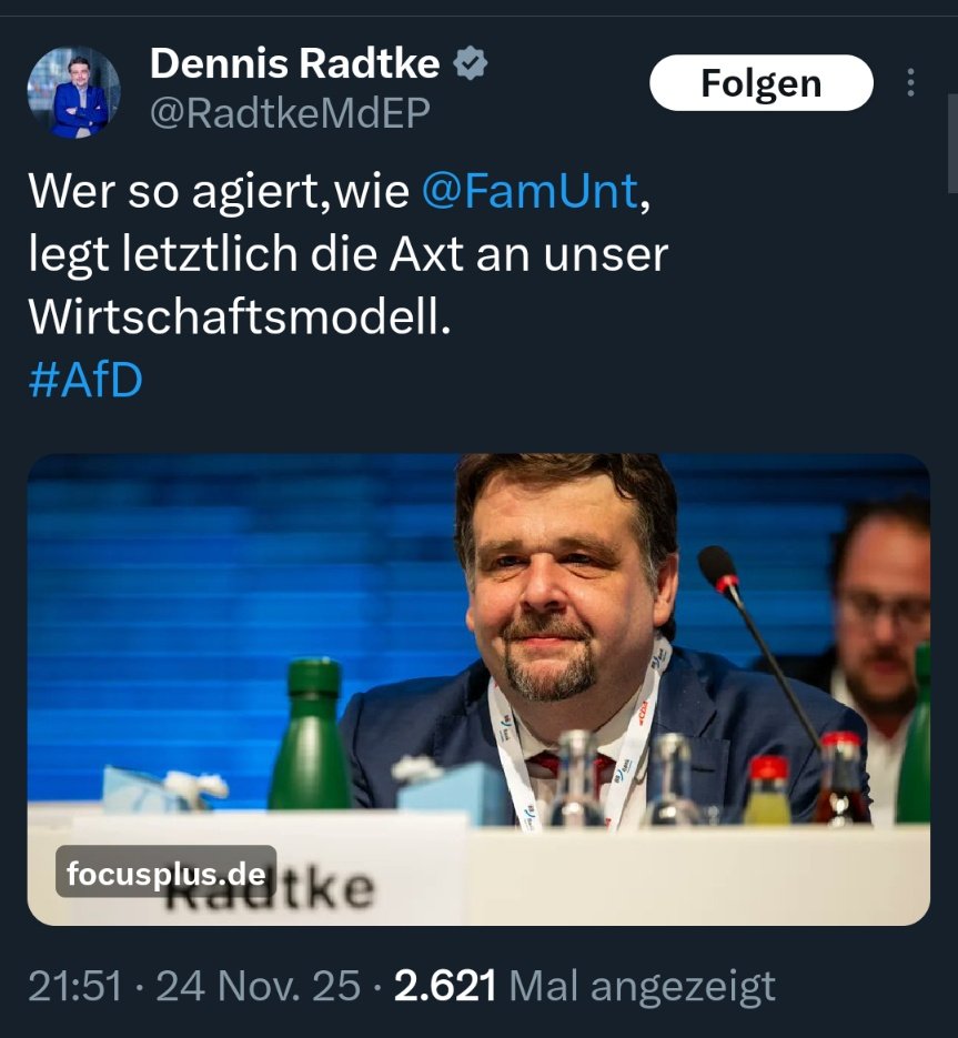 Dieser Parteiflügel um Dennis Radtke und Compass Mitte hat schon immer streng darauf geachtet, dass die CDU nicht von der Brandmauer-Doktrin abweicht. 
Aber warum sollte sich die Wirtschaft daran gebunden fühlen? Die Familienunternehmer sind keine politische Partei.