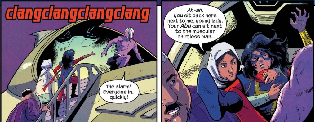 EmbiggenedFan's tweet image. These panels with Kamala and her parents never fail to make me laugh 😭

(Magnificent Ms. Marvel 2019 issues 3&amp;amp;4)