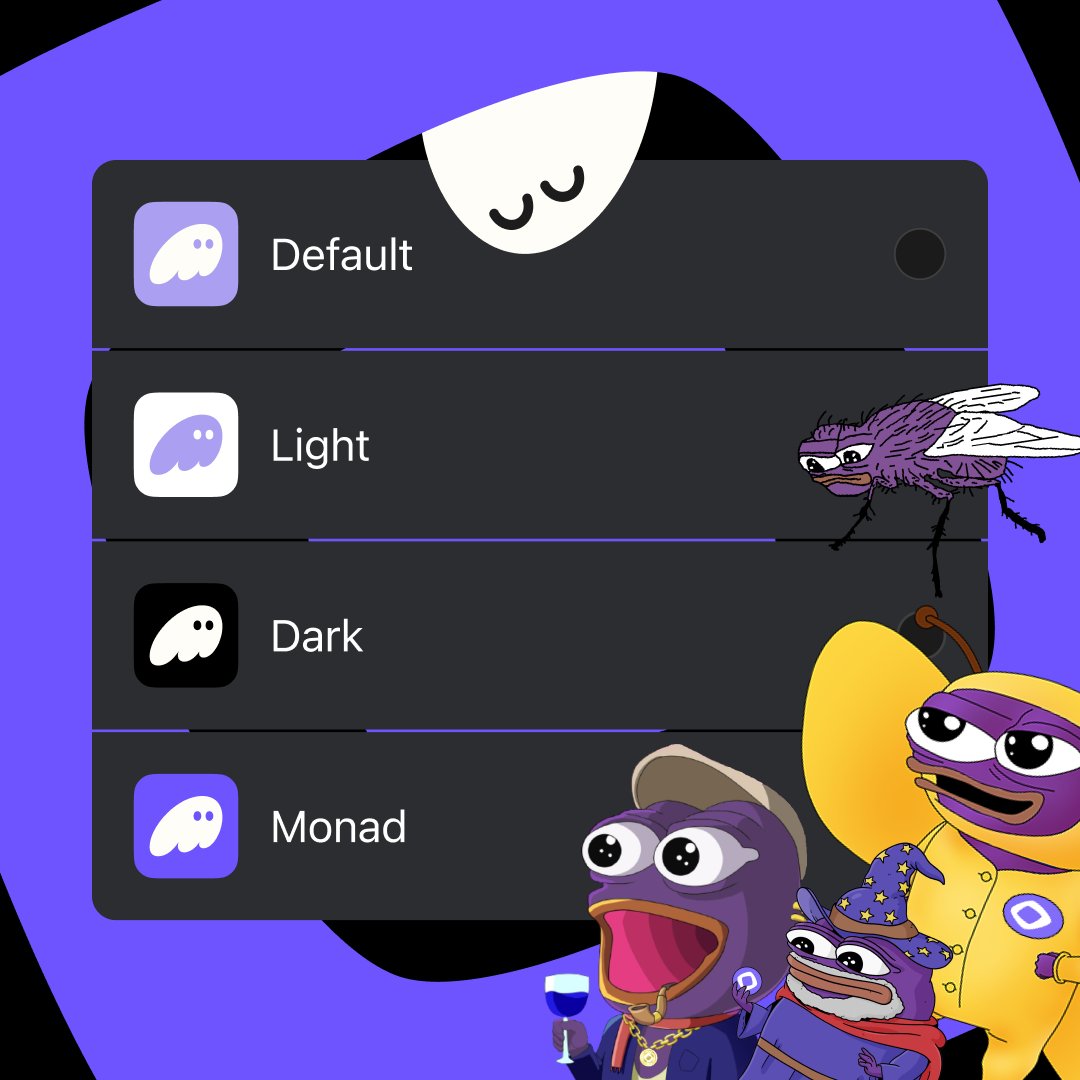 phantom's tweet image. To celebrate the launch of Mainnet, we just dropped a special Monad-themed icon on iOS 🟣

Settings → Preferences → App Icon