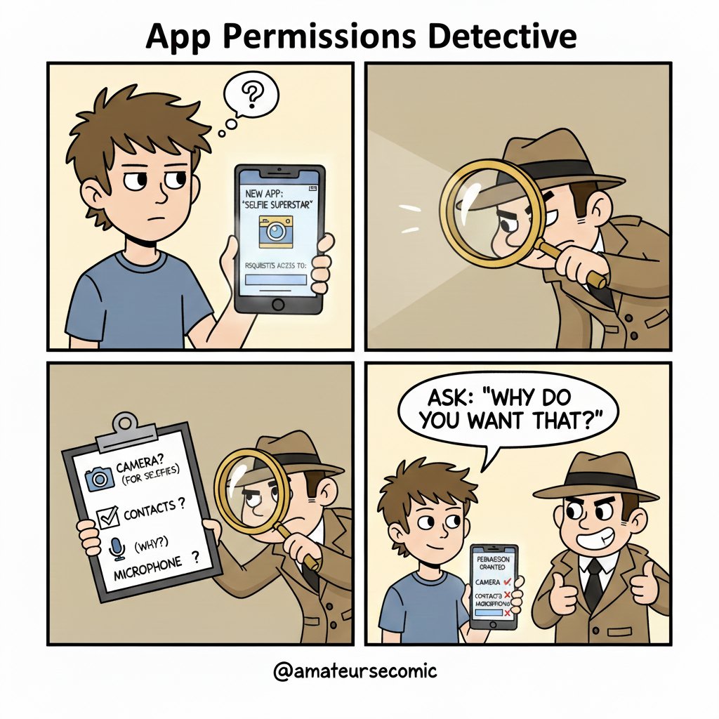 AmateurSecomic's tweet photo. #CyberSecurity 
#InfoSec 
#DigitalSafety
#OnlineSafety 
#DataPrivacy 
#AppPermissions
#PrivacyMatters
#StaySafeOnline https://t.co/v64biiT1AV