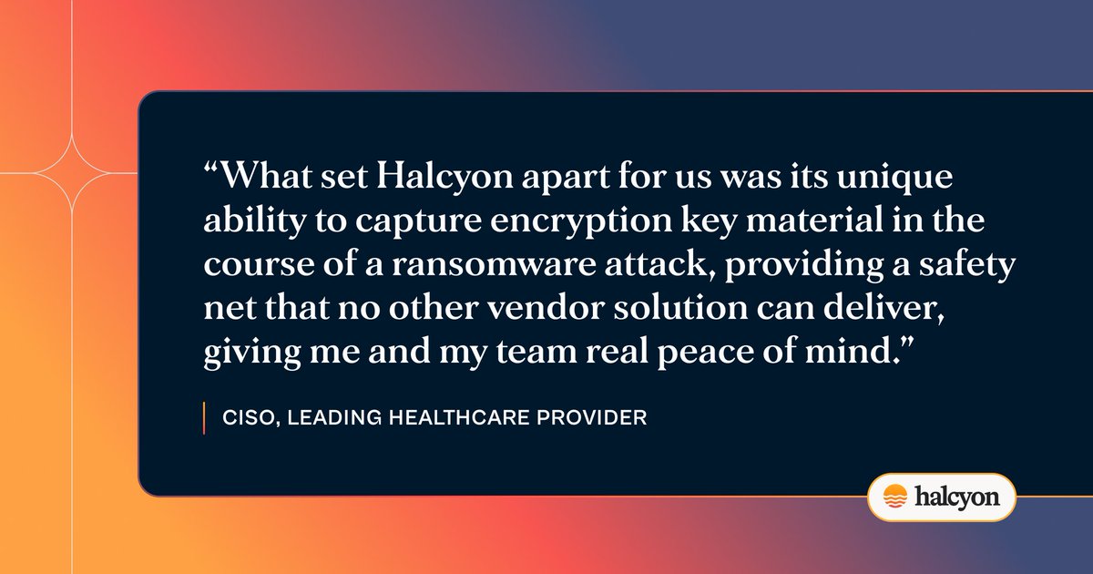 In healthcare, downtime doesn’t just cost money - it puts lives at risk. 

That’s why one CISO called Halcyon their “safety net no other vendor can deliver.”

By capturing encryption keys mid-attack, Halcyon gives security teams confidence that patient care won’t grind to a halt.