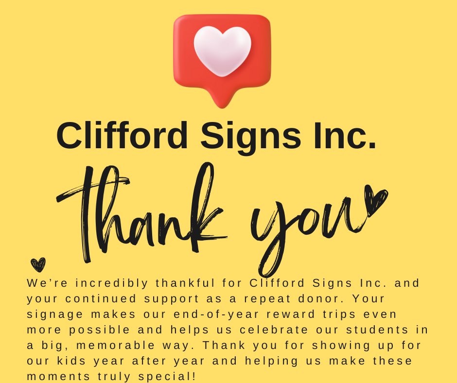 MapleCrestSTEM's tweet image. Thank you, @CliffordSigns , for your continued support! We appreciate you! ❤️💙