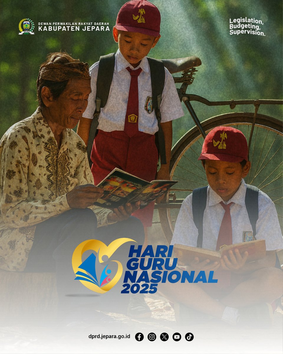 Selamat Hari Guru Nasional 2025!
Bersama para guru hebat, kita wujudkan #IndonesiaKuat generasi masa depan yang cerdas, tangguh, dan penuh semangat menuju Jepara yang Makmur, Unggul, Lestari, &amp; Religius.

#dprdjepara
#grafikara