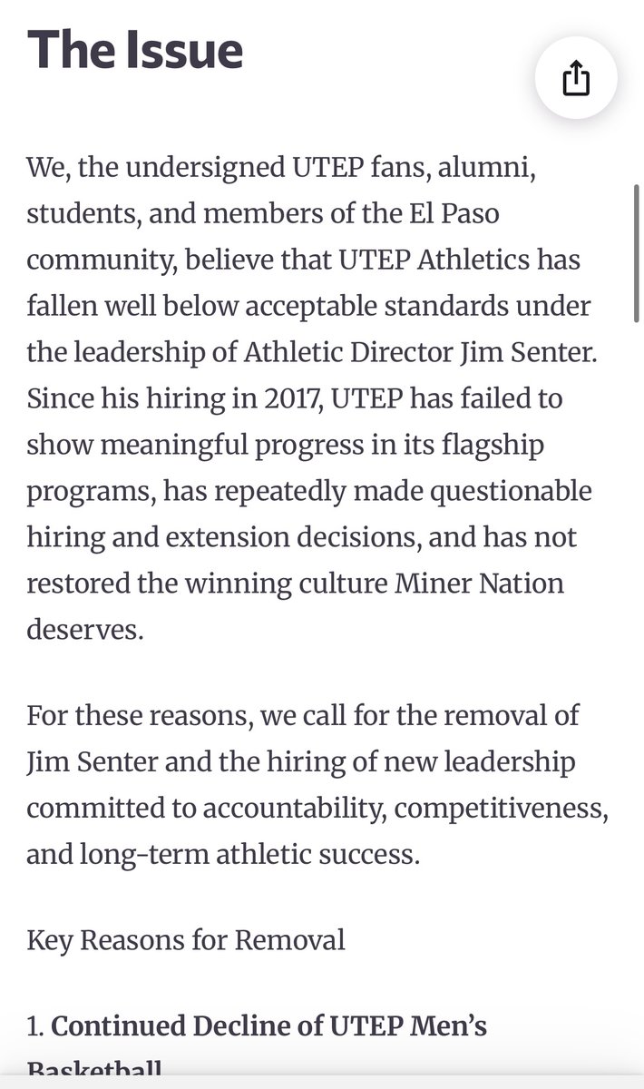 theUTEPnews's tweet image. Petition is up. 
Tired of losing. Tired of excuses. Tired of watching UTEP athletics get dragged deeper every year.
Jim Senter has had 8 years — and nothing to show for it.
Time for a change. You can sign here  c.org/mQ2Nsj2k7s