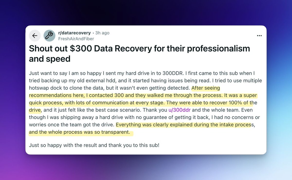 300DataRecovery's tweet image. Just recovered 100% of a customer&apos;s failing drive! 💾✨ From backup nightmares to complete recovery - this is why we love what we do! 💪 Clear communication + expert recovery = happy customers 🎉 #DataRecovery #300DDR #TechSaves
buff.ly/D6hsJyd