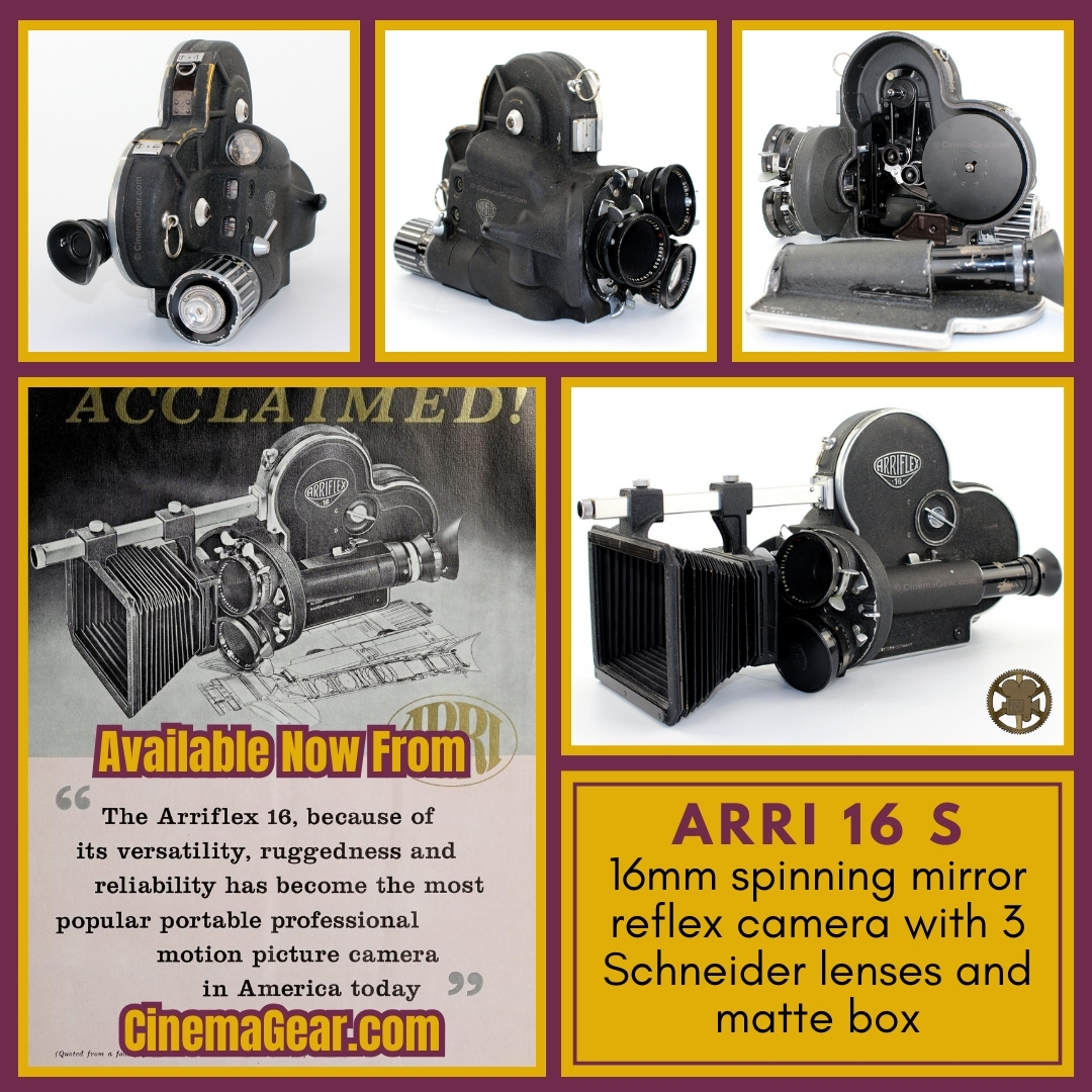 ARRI 16S camera with three Schneider Cine Xenon lenses, and ARRI matte box, and a variable speed motor ln.run/KlMkY #CinemaGear #arri #arriflex #16mm #arriS