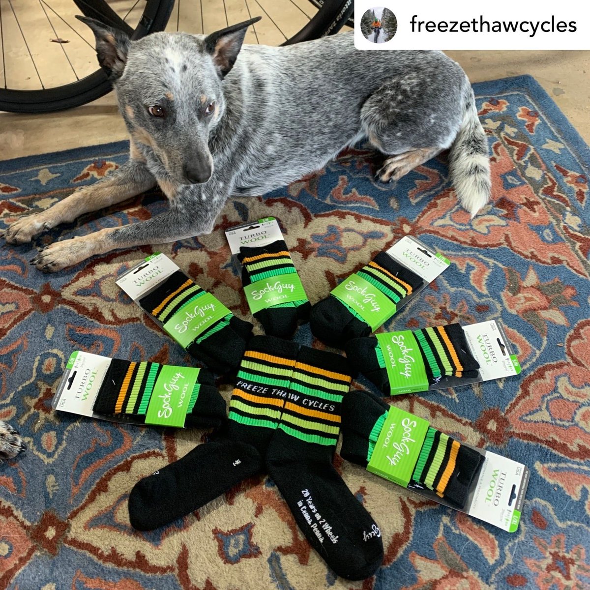 Awesome custom Turbo Wool socks for @freezethawcycles 💚🧦