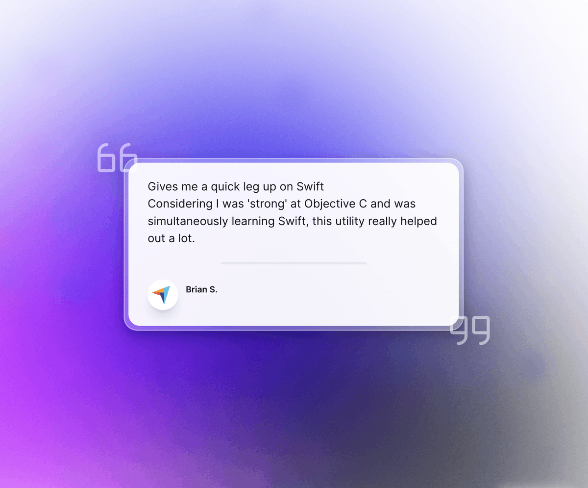 alex_swiftify's tweet image. &quot;Gives me a quick leg up on Swift
Considering I was &apos;strong&apos; at Objective C and was simultaneously learning Swift, this utility really helped out a lot.&quot;

capterra.com/p/187779/Swift…

#swiftlang #ObjectiveC #iosdev