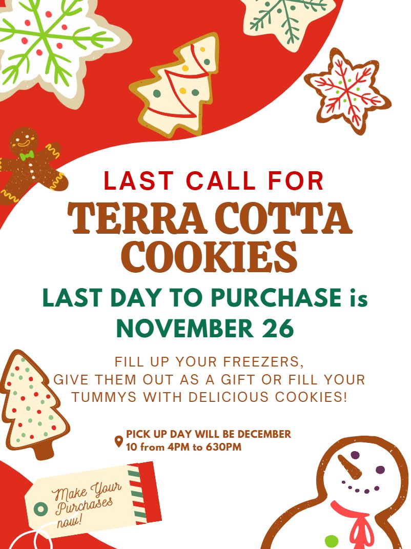 HOFAM_DPCDSB's tweet image. LAST CALL COOKIE LOVERS!  Deadline to order for our Terra Cotta Cookie fundraiser is Nov26!  Don’t miss out !
fundraising.terracottacookies.com/current-fundra…
