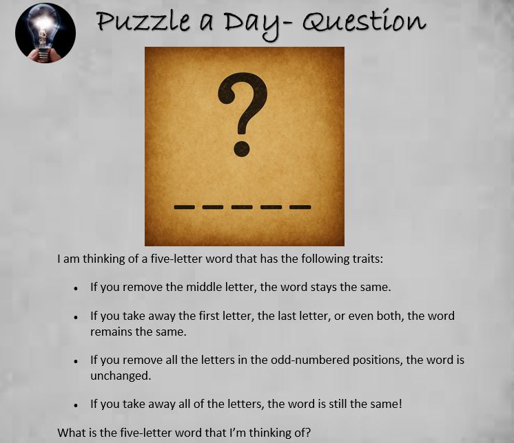 PuzzleADayBlog's tweet image. Puzzle: The Mystery Word

#puzzle #puzzles #puzzleaday