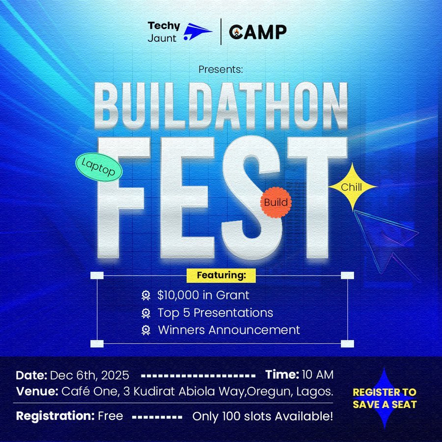 SodiqJibo's tweet image. Africa is rising as a home for the next wave of builders 🌍

Camp and @TechyJaunt are fueling that momentum with the $10,000 Camp Buildathon Fest in Lagos 🇳🇬

A space to create, connect, and level up in tech.

Register here:
 tally.so/r/pbbaOb
