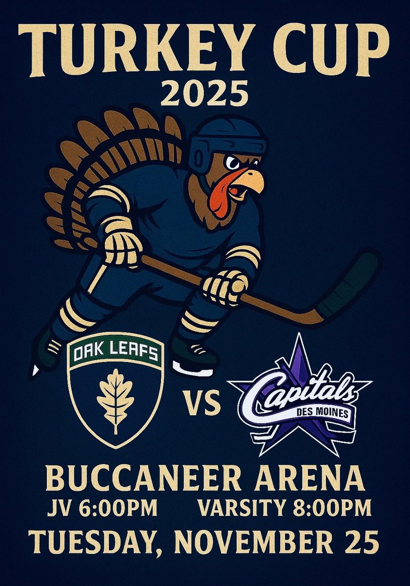 DMOakLeafs's tweet image. T-minus 24 hours until Turkey Cup action! We need the arena dripping in BLUE tomorrow! See you there to cheer on the Oak Leafs!

#TurkeyCup2025 #OakLeafHockey #TimeToGoToWork #LetsGo