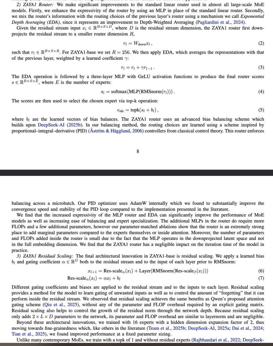 This is an *extraordinary* release. Zyphra is one of the most sophisticated labs, and very underrated, which I hope will change now that they've got a job teaching AMD to do ML. CCGQA is basically MLA+, they beat Qwen3-4B with 0.76B active, the paper is amazingly dense. Read.