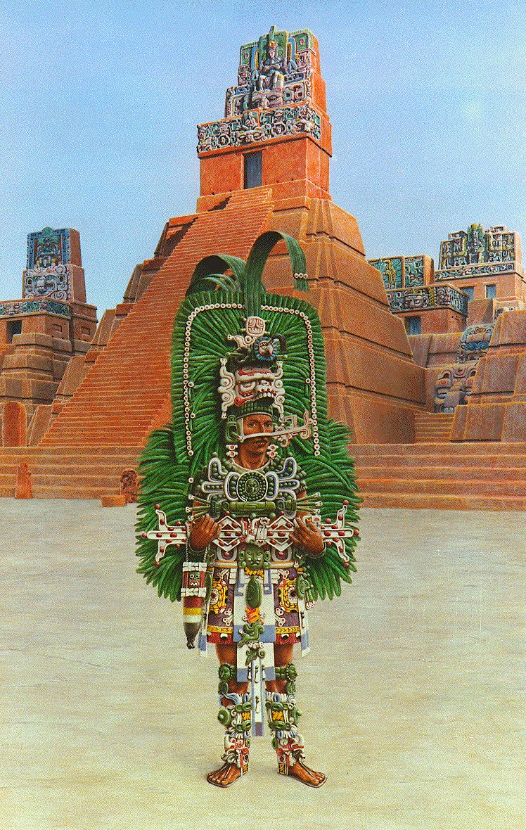 Jasaw Chan Kʼawiil I in royal regalia, modern reconstruction based on carved stelae and the burial assemblage beneath Tikal Temple I (Burial 116).⁣
⁣
Illustration: © Terry Rutledge, drawing after a relief on Stela 16 at Tikal. Culture: Classic Maya. Place of origin: Tikal,