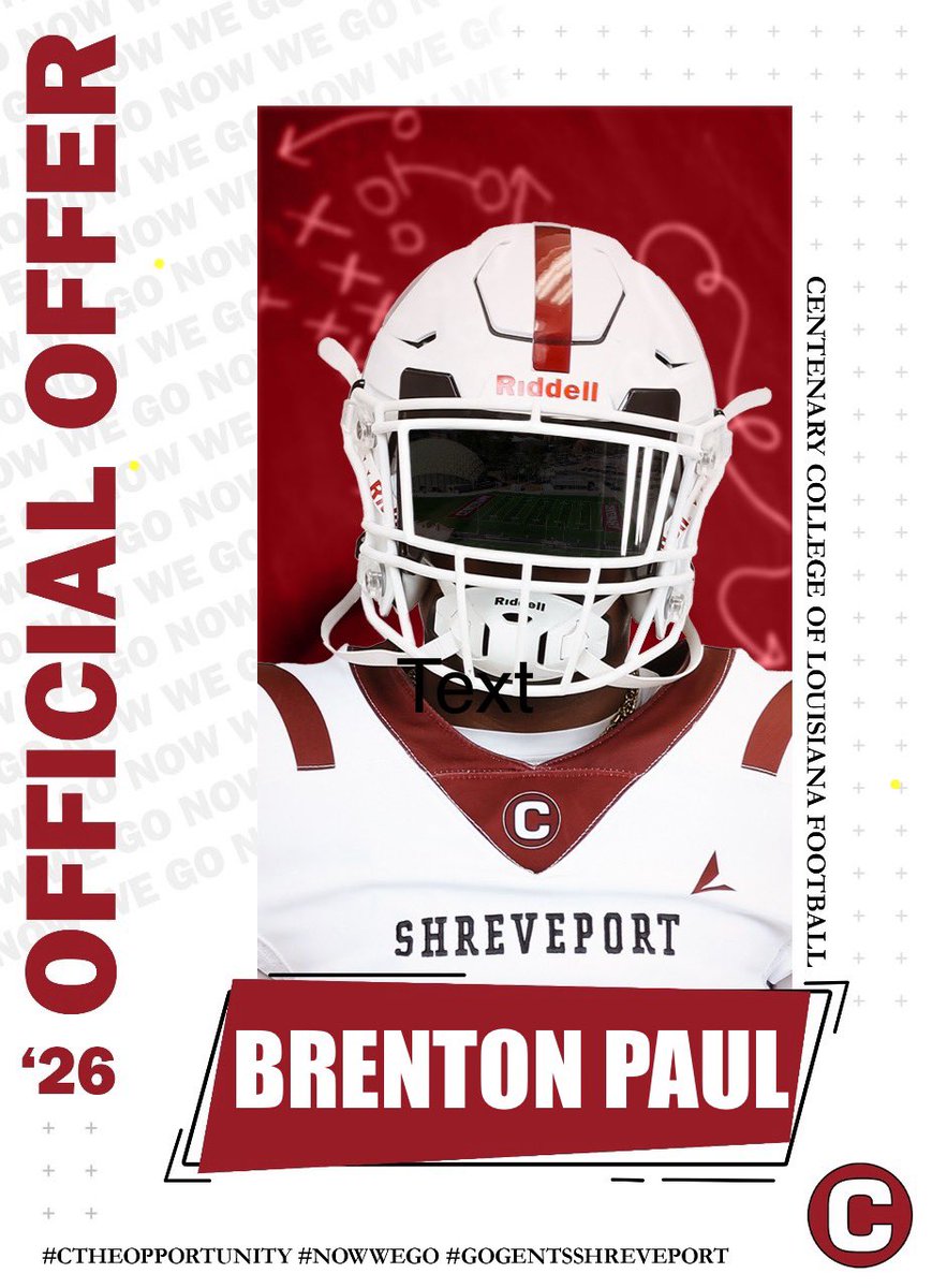 BrentonPaul27's tweet image. After a great conversation with @CoachBrown_  I am blessed to receive an offer from Centenary College #AGTG @Gents_Football @HalMumme @coachbyrondawso 

@denhamspringsFB @BrettBeard92 @CoachJoe_Ryan @CoachRFournier @CoachBryanBerry @RecruitLouisian