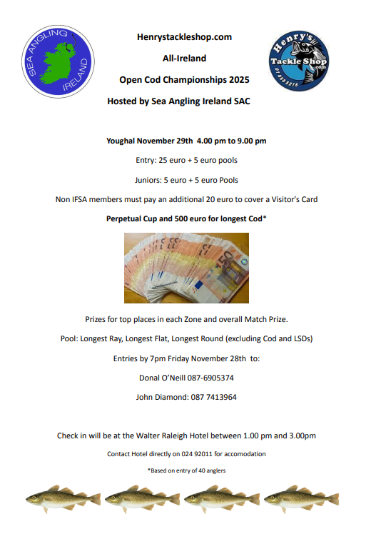 seaangling's tweet photo. The @HenrysTackle1 All-Ireland Open Cod Championships is on this Saturday in Youghal. More at https://t.co/3EmVCm6I0F https://t.co/eOoF5v1IGT