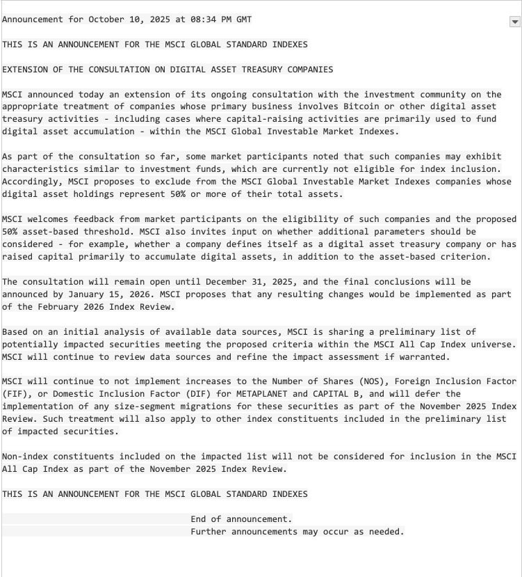 PunterJeff's tweet image. MSCI  is a New York based, pubco ( $MSCI) with ~$5.3B in assets on its balance sheet.
 
70% ($3.7B) of MSCI&apos;s assets are classified as “intangible” (goodwill and other intangible assets).​

At the same time, MSCI is proposing to exclude companies whose digital asset holdings…