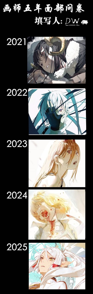Inkflower61's tweet image. 翻找以前的画，我才意识到自己的面部其实一直都画的不好，但是也很高兴这两年画的比以往更好了一点，我还有很大的进步空间，希望明年能变得更好，
我对时间的感受越来越模糊了，填这张表的时候还以为现在是26年，总之，26年后小DW也请好好加油吧！！
