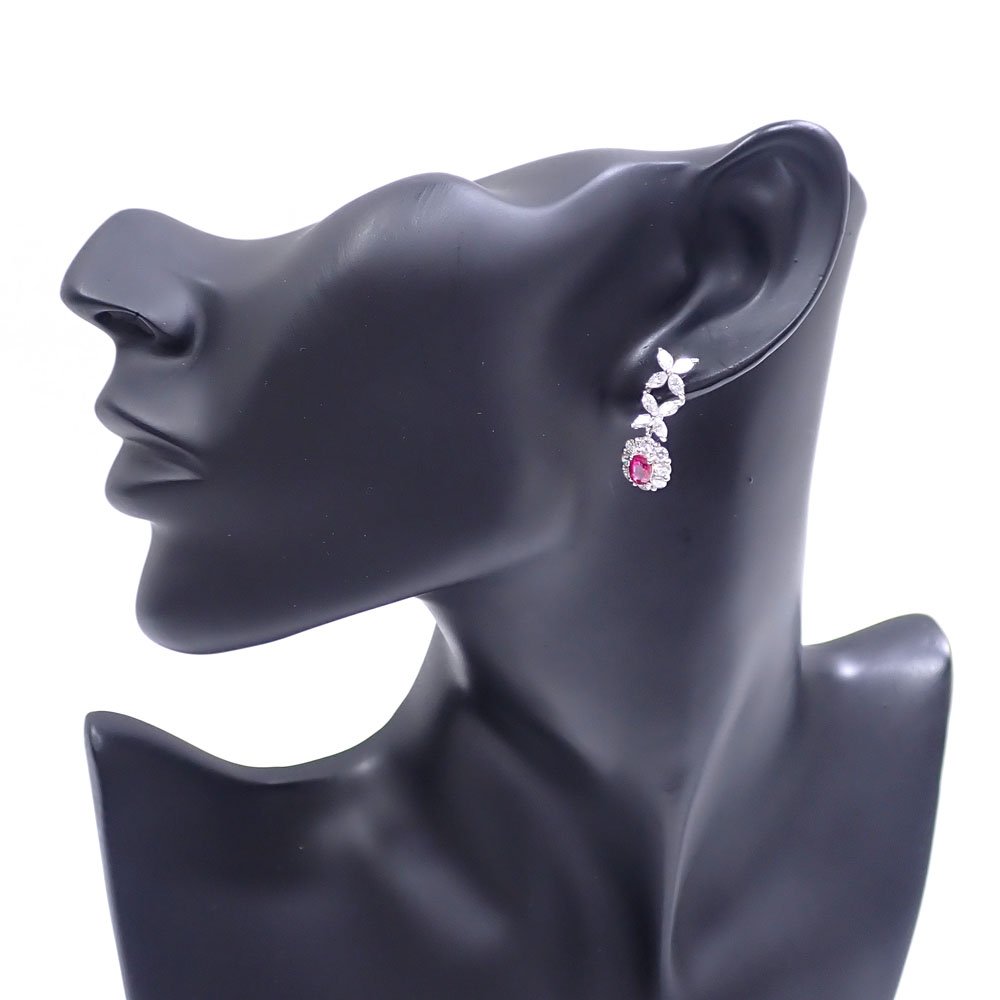 Pt900 ハートシェイプ ルビーピアス R 0.59ct ルビーの高貴なレッドを