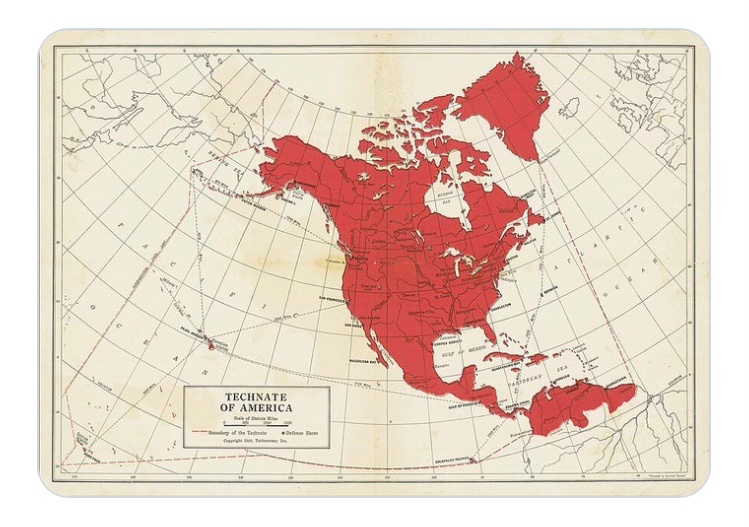 DaughterofAmR's tweet image. Here’s a 1940s “Technate”map proposed by El*n’s grandfather before leaving for S Africa.  Today’s tech gods’ concept:  take over this section from Greenland &amp;amp; Canada down to Venezuela - since Democracy = “failed experiment”, a CEO/King must rule.