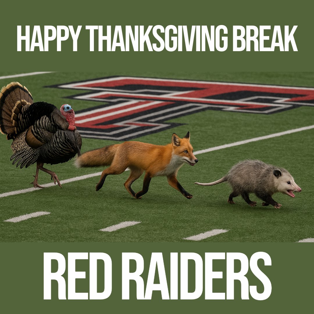 Wishing all Red Raiders a restful and joyful break! 🍂❤️ Whether you’re celebrating, traveling, or just taking time to recharge, we hope your week is filled with good food, good company, and good vibes.  #WreckEm