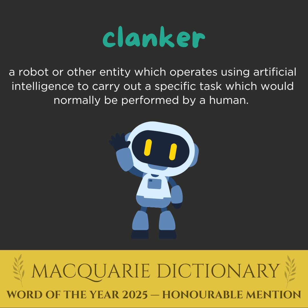 MacqDictionary's tweet image. The Committee&apos;s 2025 Word of the Year is AI slop, with honourable mentions to clanker and medical misogyny 🏆👏

Head to our website now to read the full blog!

#wordoftheyear2025