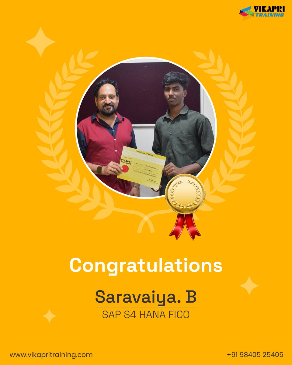 VikapriT's tweet image. We’re happy to share that Saravaiya has successfully completed the SAP FICO Course at Vikapri Training.

+91 9840525405 |contactus@vikapritraining.com| vikapritraining.com

#vikapritraining #sapcourse #SAPTraining #studentcertification #SAPCertification #sapfico  #achievement