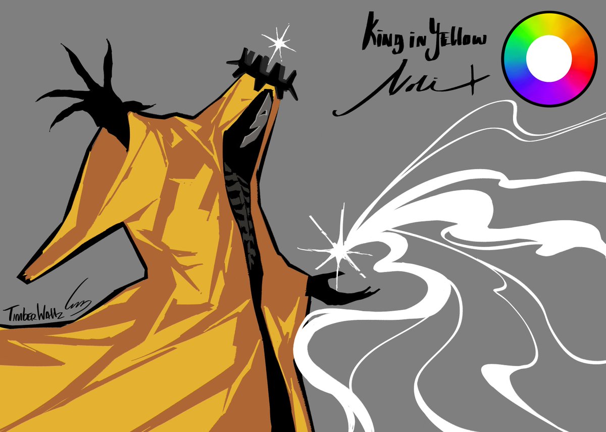 Timberwallz's tweet image. Purples complimentary color‘s yellow

Idea based a tiktok comment I saw the other day, I’m seeing a lot of possible parallels… 
#Noli #kinginyellow Magma drawing