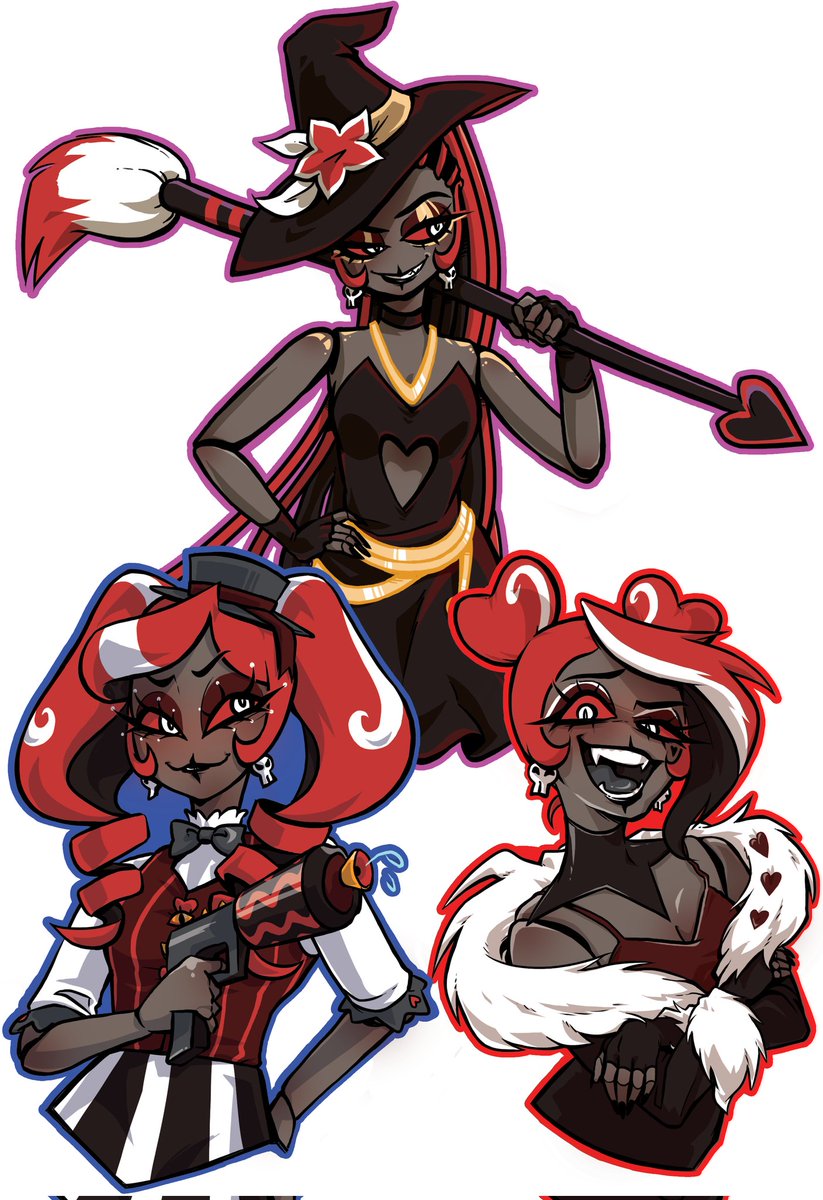 gia_tweeets's tweet image. It&apos;s been a while~ I drew some of my favorite #velvette looks from #hazbinhotelseason2 😈💜