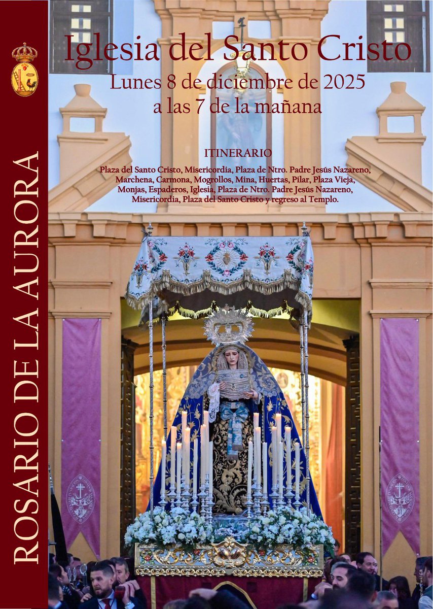 Rosario de la Aurora

El próximo lunes 8 de diciembre, a las 7:00 horas, nuestra Hermandad celebrará el piadoso ejercicio del Rosario de la Aurora, que será presidido por nuestra amantísima Titular, la Santísima Virgen de los Dolores.