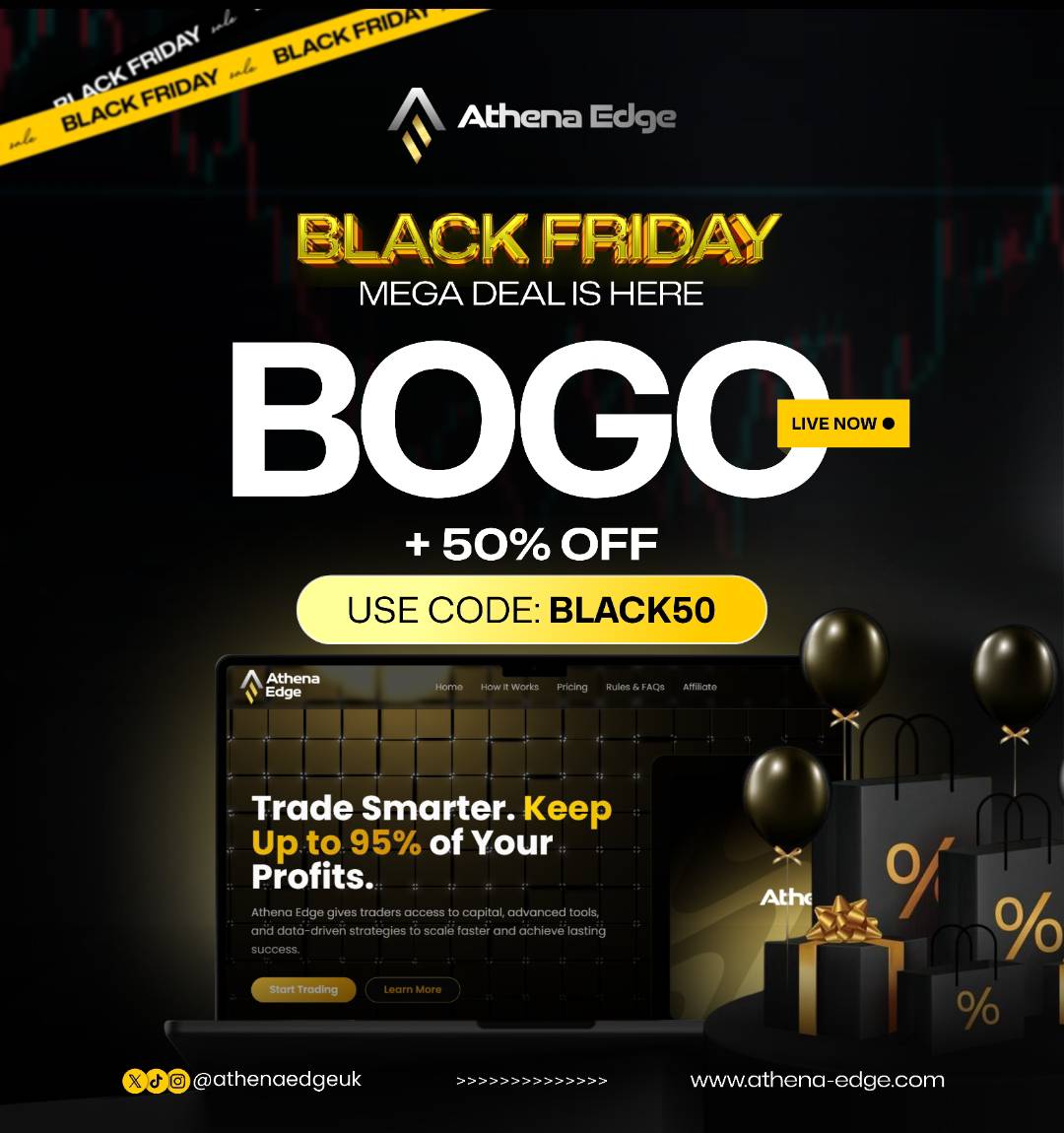 _ICT_CHARTER's tweet image. Unlock Black Friday greatness with Athena Edge! 🚀
BOGO + 50% OFF is LIVE — just use CODE: BLACK50.
Trade smarter. Keep more. Win bigger.
athena-edge.com/funded?ref=34