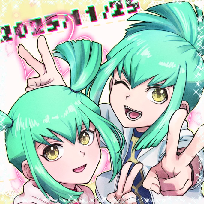 今日はいい双子の日らしいのでゴッズの双子描いた 遊戯王の双子ってルアルカと神代兄妹と迷宮兄弟くらい…?