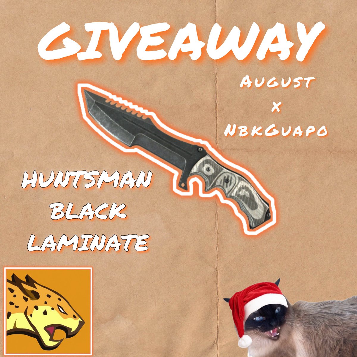 nbkguapo's tweet image. 🐈 BIG GIVEAWAY! 🐆 HUNTSMAN BLACK LAMINATE! 

How to enter:  
-Must be Following ME / @AugustMMXXIII &amp;amp; @TeamAugust25 

-RT &amp;amp; Like  

-Comment your favorite knife skin

Picking Winner in 8 days!