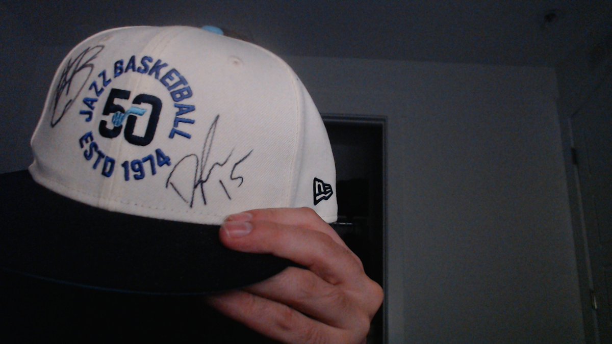 morg_olsen's tweet photo. My husband is really really really really really really cool because his hat is signed by Derrick Favors and Ace Bailey. #LesOlsonIT https://t.co/63uNYxx75E
