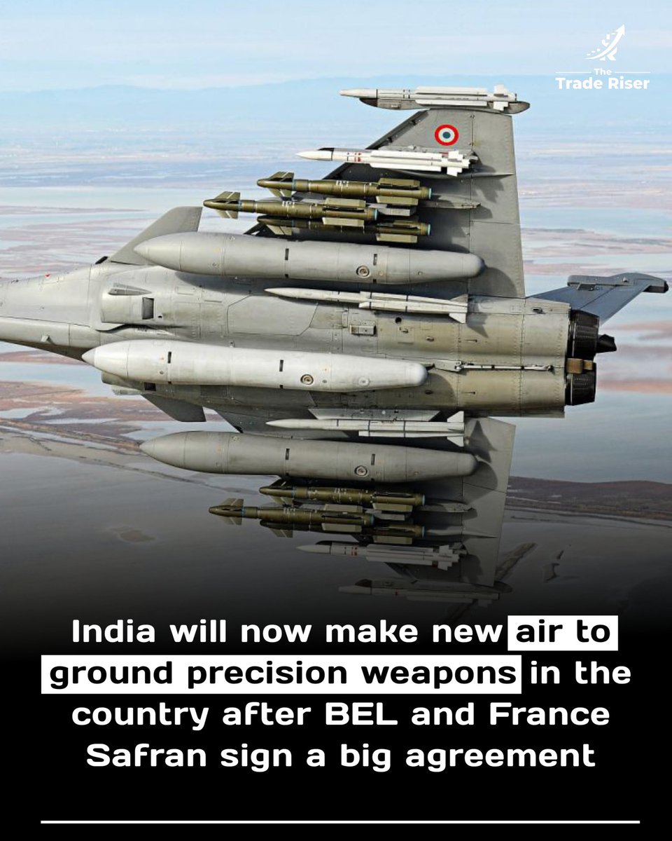 TheTradeRiser's tweet image. India is set to build new air-to-ground precision weapons after BEL and France’s Safran signed a major defence deal, boosting local production and strengthening national security capabilities.

#DefenceUpdate #MakeInIndia #MilitaryTech