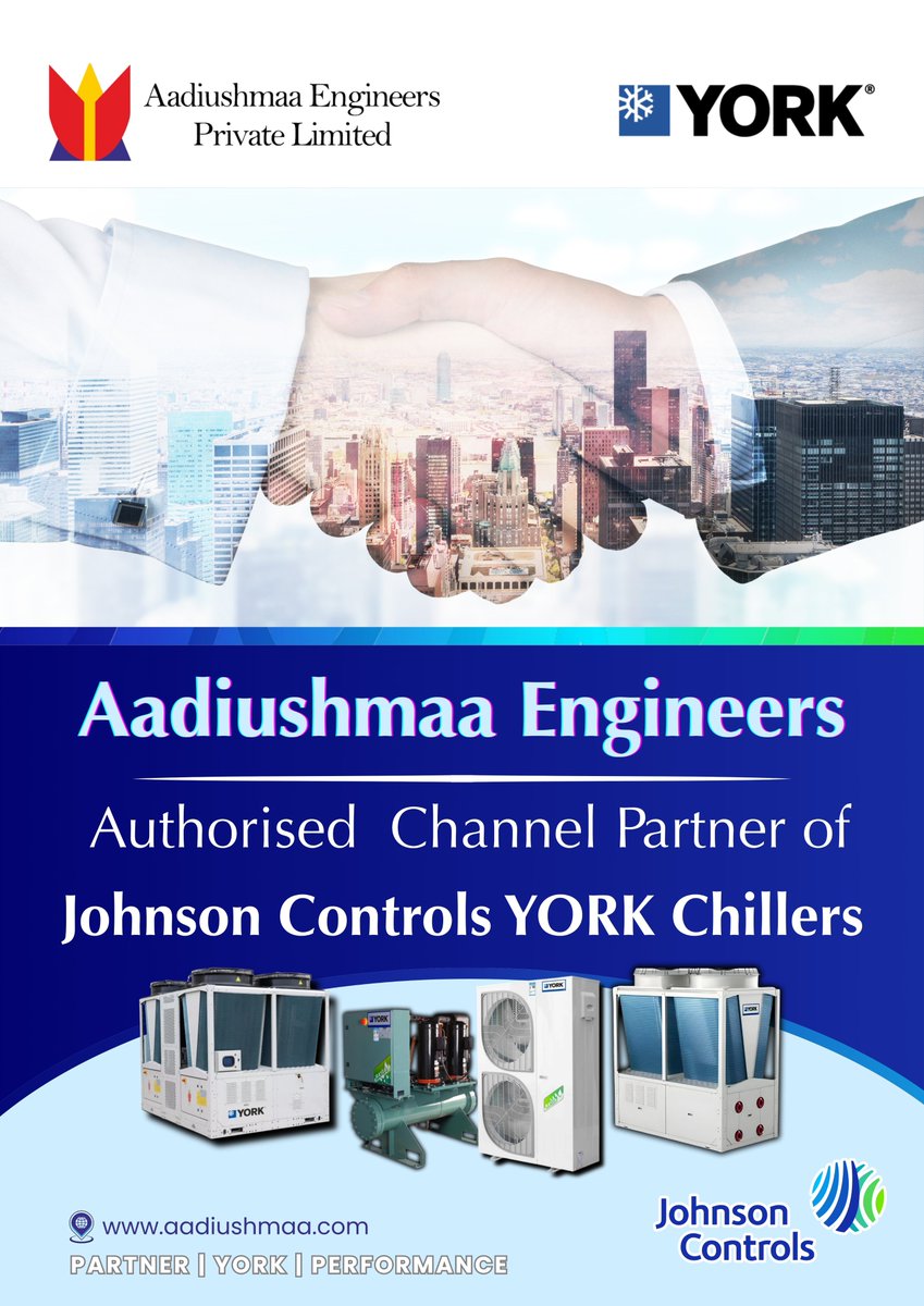 aadiushmaa's tweet image. Aadiushmaa Engineers: Authorised Channel Partner for Johnson Controls YORK Chillers. Proud to partner up! Now offering mini chillers, heat pumps, modular cooling, and custom air handling for reliable comfort🤝 

#YORKChillers #HVAC #ChannelPartner #Partnership #AadiushmaaEngineer