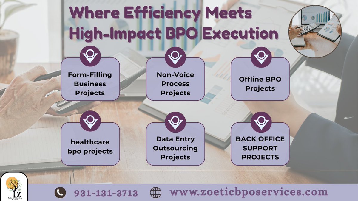 zoeticbpo's tweet image. Boost your business operations with Zoetic’s proven BPO solutions
Call us: 9311313713
Visit us: zoeticbposervices.com
.
#SeamlessOperations #OutsourcingSolutions #NonVoiceBPO #FormFillingProjects #ZoeticBPOServices #BackOfficeSupport #BPOBusinessIndia #StartupSupportServices
