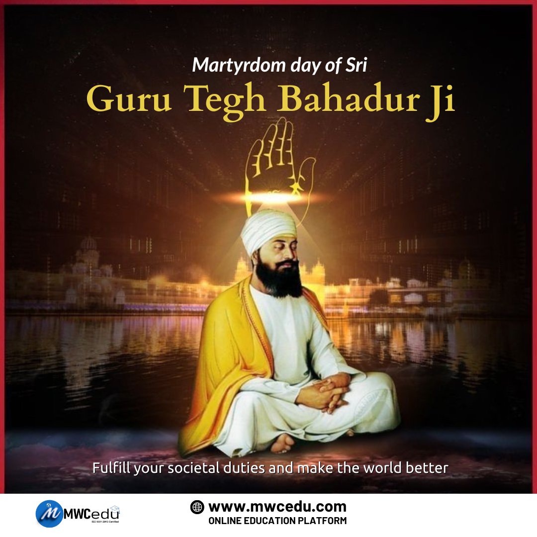 cedu_mw's tweet image. ✨ Today, we remember the supreme sacrifice of Sri Guru Tegh Bahadur Ji.
🕯️ A true symbol of bravery who stood against injustice to defend freedom.

📲Call for more information - 80543-85544

#basiccomputerskills #learnexcel #advancedexcel #htmlcourse #financialliteracy #mwcedu