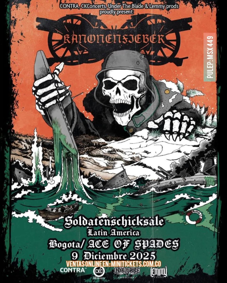 Kanonfieber en Bogotá 
Primera vez que vienen a nuestro país 

Estarán este 9 de Diciembre en el Ace Of Spades 
Boletería disponible en puntos autorizados - con <a href="/UnderTheBladeP/">Under The Blade Productions</a> y <a href="/Lemmyprod23/">Lemmyproductions</a>

Online : minitickets.com.co
#Comparte #Apoya