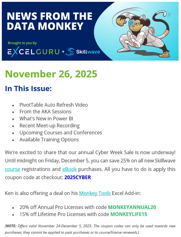 skillwave_'s tweet image. The new edition of our newsletter has just been sent, so time to check your inbox. 📬
Not subscribed? Sign up at skw-t.com/news for what&apos;s new in #Excel &amp;amp; #PowerBI, the latest expert content, &amp;amp; info on courses, events, &amp;amp; specials. You also get our #PowerQuery eBook!🎁