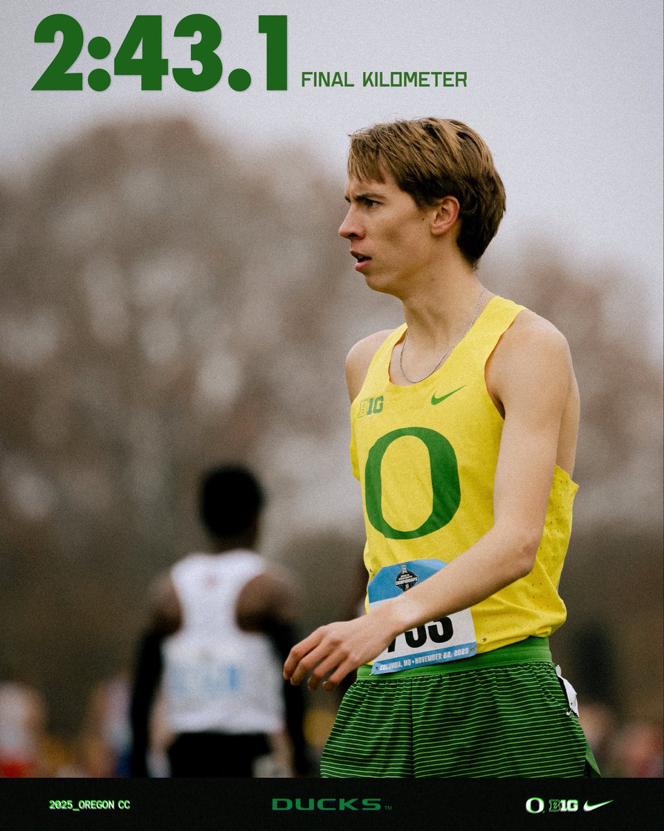 OregonTF's tweet image. There’s fast then there’s Aiden Smith fast. Second fastest final kilometer in the field for the All-American. Smith passed 15 runners in the final K to secure 25th place. #GoDucks