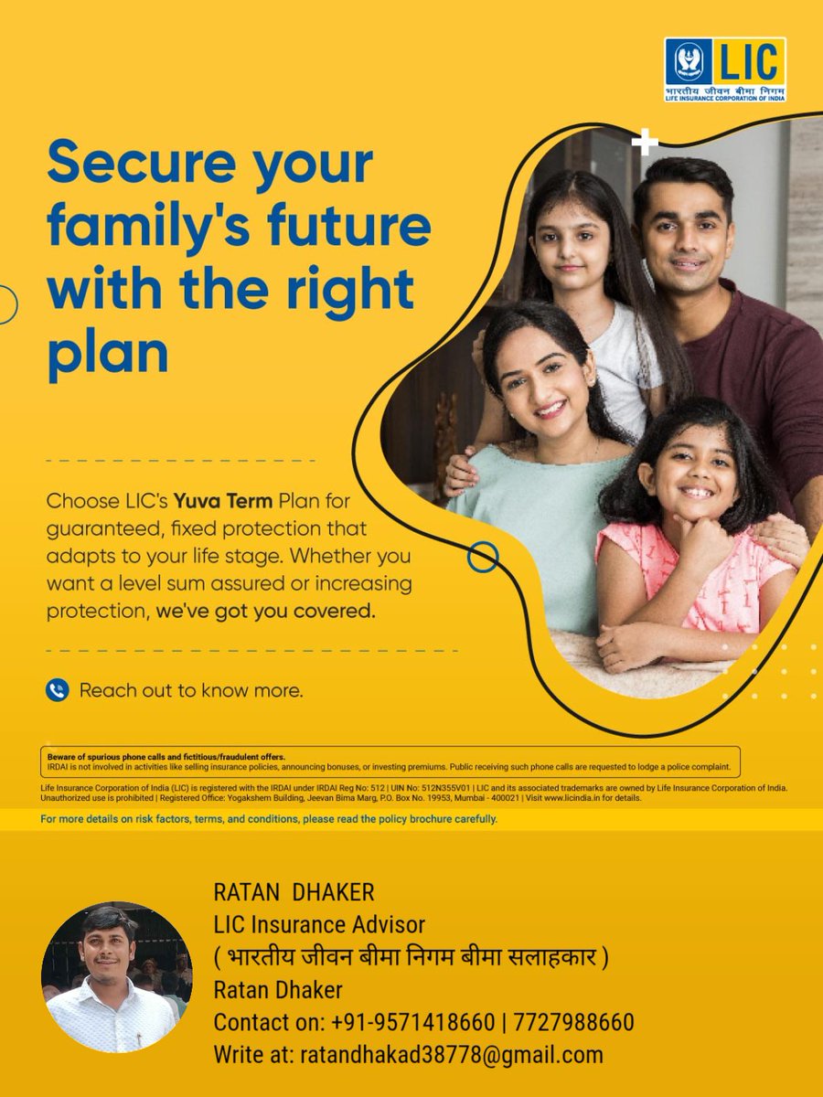 Ratan8660's tweet photo. LIC India offers you Yuva Term Plan. Reach out me to know more https://t.co/qSRdSJ4mUE