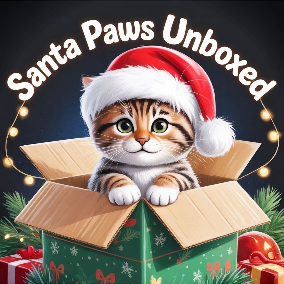 AbsoluteXmas's tweet image. Santa Paws is officially unboxed for the season. 😸🎄 #MeowyChristmas #SantaPaws #HolidayLaughs