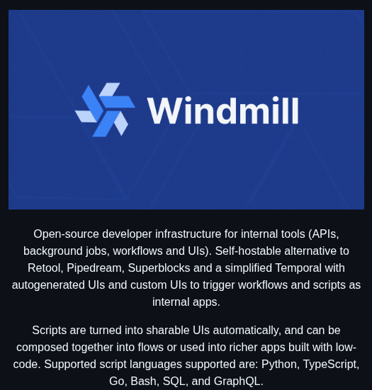 sanketsabharwal's tweet image. open-source platform for creating internal tools and workflows using scripts